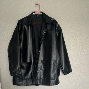 SHEIN Button Front Drop Shoulder PU Leather Coat